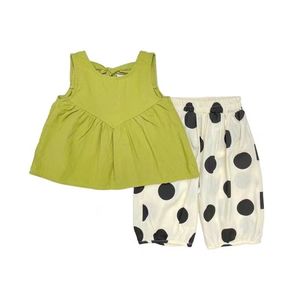 Set di <span class=keywords><strong>Abbigliamento</strong></span> Estivo per Bambine, Nuovo Completo Femminile con Canotta Senza Maniche + Pantaloni Casual a Pois, Set Due Pezzi - Product Image 6