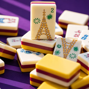 Jeu de Mahjong Français Thème Monuments de <span class=keywords><strong>Paris</strong></span>, 3 couches, Luxe Moderne, Tuiles Acryliques Portables, Design Jaune et Violet pour Fêtes et Jeux à Domicile - Product Image 5