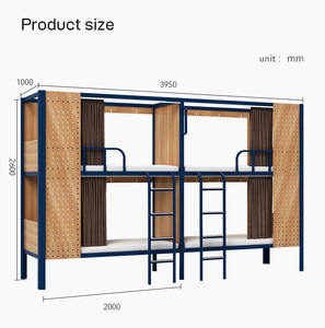 Новый дизайн, голубая каркасная кровать-Лофт с письменным столом и гардеробом, общежитие, капсулы, двухъярусная кровать, стальная и деревянная кровать, капсула для отеля - Product Image 6