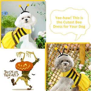 Costume d'Halloween pour chiens et chats, abeille jaune, vêtements pour chiots, tenue avec chapeau, fêtes, cosplay, défilé, costume Wason pour chien - Product Image 2