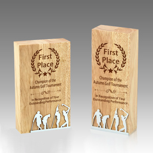 Noble Manufacturer Wooden Body Custom Cut Metal Golf Figure Business Gift Custom Bespoke Logo Golf Sports Trophy Award Crafts