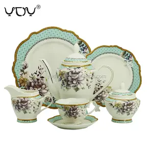 Conjunto de chá de porcelana real, conjunto de chá de porcelana com 24 peças de osso fino da china vintage decalque russo para pessoas