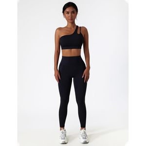 Women <b>Workout</b> Set Single Shoulder Sports Bra <b>Leggings</b> 2 Piece Gym Yoga Active Wear <b>With</b> <b>Pockets</b> Breathable Spandex Polyester - Product Image 2