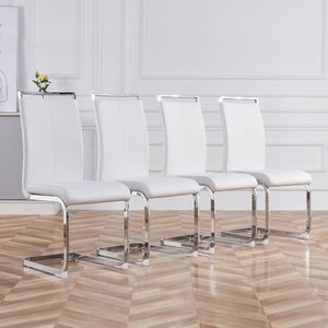 Set di <span class=keywords><strong>Sedie</strong></span> <span class=keywords><strong>da</strong></span> Pranzo Moderne <span class=keywords><strong>in</strong></span> Pelle PU Bianca con Schienale Alto Imbottito e Gambe <span class=keywords><strong>in</strong></span> <span class=keywords><strong>Metallo</strong></span> per Sala <span class=keywords><strong>da</strong></span> Pranzo, <span class=keywords><strong>Cucina</strong></span> e Ristorante - Product Image 1