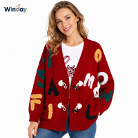 WINDAY Großhandel Damen Strickjacke Langer Pullover Mujer Cardigan Damen Strickpullover Somen Pullover Strickjacke Lang V-Ausschnitt
