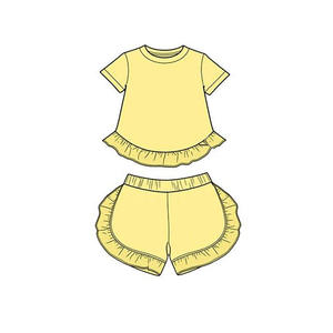 Conjunto Infantil GSSO3654 Personalizado para Niña Activa, Verde Sólido, Manga Corta, Venta al Por Mayor - Product Image 2