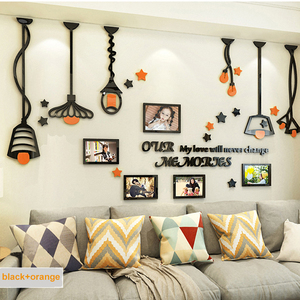 Autocollant <span class=keywords><strong>mural</strong></span> 3D en acrylique, design de lampe noire et jaune avec cadre photo DIY, décorations murales pour le salon, le fond du canapé, la salle à manger - Product Image 3