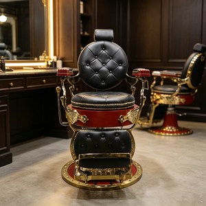 Fauteuil de Barbier Hydraulique Inclinable Noir Rétro Moderne pour Salon de Coiffure et Équipement de Barbier - Style Antique - Product Image 6