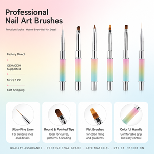 Lot de 6 pinceaux de nail art à double tête, couleur dégradée, poils en nylon ovales, personnalisables pour la maison, le salon, le gel, la manucure, outil de soin des ongles - Product Image 1