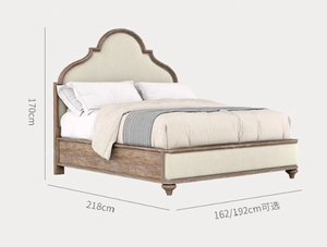 Oak Solid Wood Upholstered <b>Bed</b> With Fabric Headboard, <b>Storage</b> King Size for Home Bedroom Hotel 1554 Oak Solid Wood <b>Bed</b> Frame Cra - Product Image 2