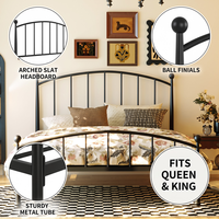 Venta al por mayor de fábrica: Estructura de cama metálica con listones arqueados, cabecero y pie de cama curvos con remates de bola, cama de plataforma de hierro