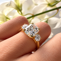 Bague de fiançailles à trois pierres en diamant de laboratoire taille coussin 3CT/4CT/5CT, certifiée IGI, plaqué or rose VVS 10K/14K/18K, bague de mariée