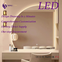 Miroir de salle de bain à LED rétroéclairé en forme de demi-lune, à fixation murale, anti-buée, miroir de vanité intelligent pour projet de salle de bain moderne