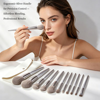 Ensemble de 10 pinceaux de maquillage professionnels avec étui en cuir PU, pinceaux cosmétiques en poils synthétiques pour fond de teint, poudre, blush, fard à paupières