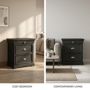 Stylish 3-<b>Drawer</b> Nightstand – Premium Radiata & MDF Bedside Storage Cabinet <b>for</b> Modern <b>Bedrooms</b> (Black/<b>White</b>) - Product Image 4
