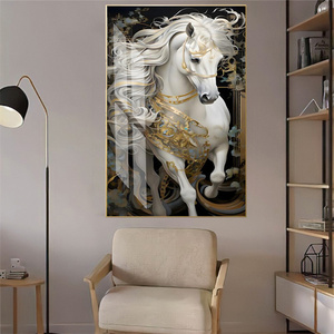 Personnalisé <span class=keywords><strong>Pas</strong></span> <span class=keywords><strong>Cher</strong></span> Grande Taille Cheval Blanc Cristal Porcelaine Peinture Mur Art Décor avec <span class=keywords><strong>Cadre</strong></span> pour La Maison Salon - Product Image 1