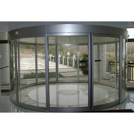 Bedrijfsgebouw Luxe Gebogen Schuifwand Elektrisch Glas Afgeronde Deur Gebogen Automatische Schuifdeuren
