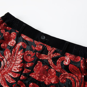 Costume de deux pièces pour hommes, <span class=keywords><strong>veste</strong></span> de costume de chanteur de DJ de scène de bal de mariage en velours de couleur <span class=keywords><strong>bordeaux</strong></span> à paillettes florales - Product Image 5