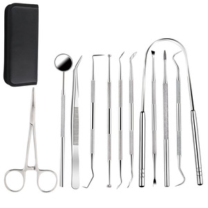 11 Piece Stainless Steel Dental Tool Set With <b>Mirror</b> Probe Scissors For Oral Care And Tartar Removal - Product Image 1