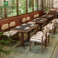 Ensemble table et chaises en bois massif et pierre frittée, personnalisé, moderne, pour restaurant commercial, café et salon de thé, avec banquette écologique