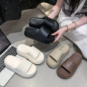 Black Solid Color Platform <b>Slides</b> Open Toe Anti-Slippery EVA Outsole Summer Women's Slippers - Product Image 6