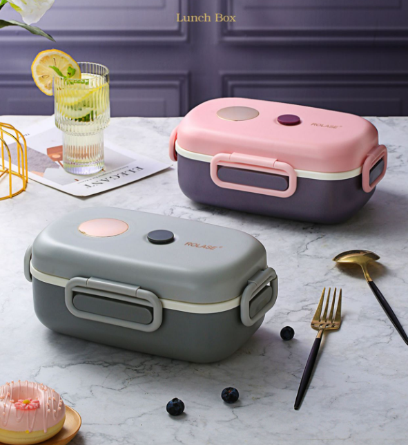 NEW Eco Friendly Nordic Style PP Bento Box with 304 Stainless Steel Divided Compartments Includes Fork Spoon Microwave Safe