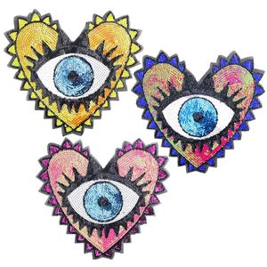 33*30cm Sew on Sequin Embroidery love Heart Shape Evil Eyes Patch for Clothes - Product Image 1