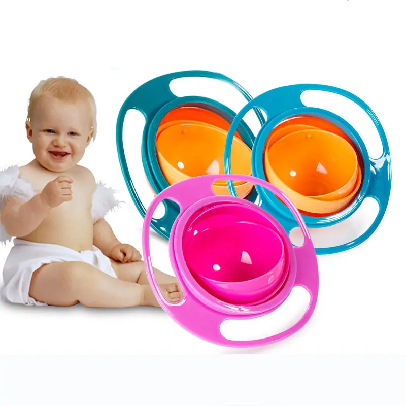 Platillo volador de plástico PP Universal para niños, vaso giratorio mágico de mezcla de melamina con tapa, resistente a derrames, 360