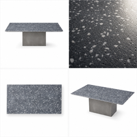 Table basse moderne en terrazzo gris foncé avec plateau moucheté, base en bloc de béton, mobilier minimaliste pour salon, personnalisable
