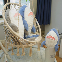 Coussin décoratif en peluche doux, motif requin baleine Kawaii Anime, avec rembourrage en coton PP, écologique, oreilles mobiles