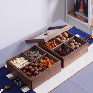 Caja de madera maciza de nogal negro para frutos secos, disponible para dropshipping, nueva caja de dulces estilo chino, caja de frutos secos con múltiples compartimentos - Product Image 2