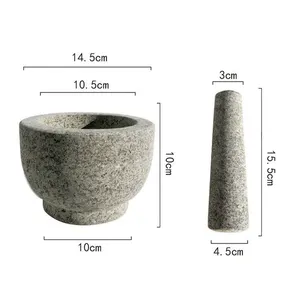 Custom Grey Antique Granite Stone Chilli Garlic Pounder Grinder Mortar And Pestle Set