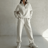 Ensemble de survêtement vintage personnalisé unisexe 2 pièces : sweat à capuche oversize demi-zip et pantalon de survêtement avec col montant coupe ample