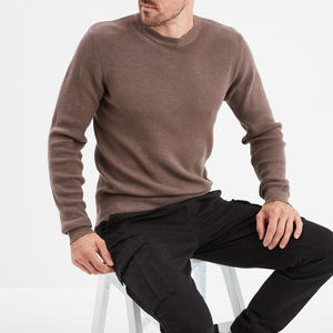 Cozy Boucl Textured Durable Crew Neck Sweater for Men Taupe Lofted <b>Yarn</b> Knitted Breathable Lounge Inspired Comfort Casual Wear - Product Image 2