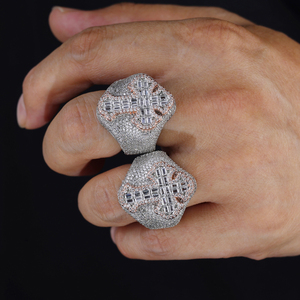 Nouvelle <span class=keywords><strong>bague</strong></span> chaîne cubaine hip-hop en argent rose bicolore plaqué micro-pavé CZ avec croix pour homme, style Christian Iced Out Bling - Product Image 3