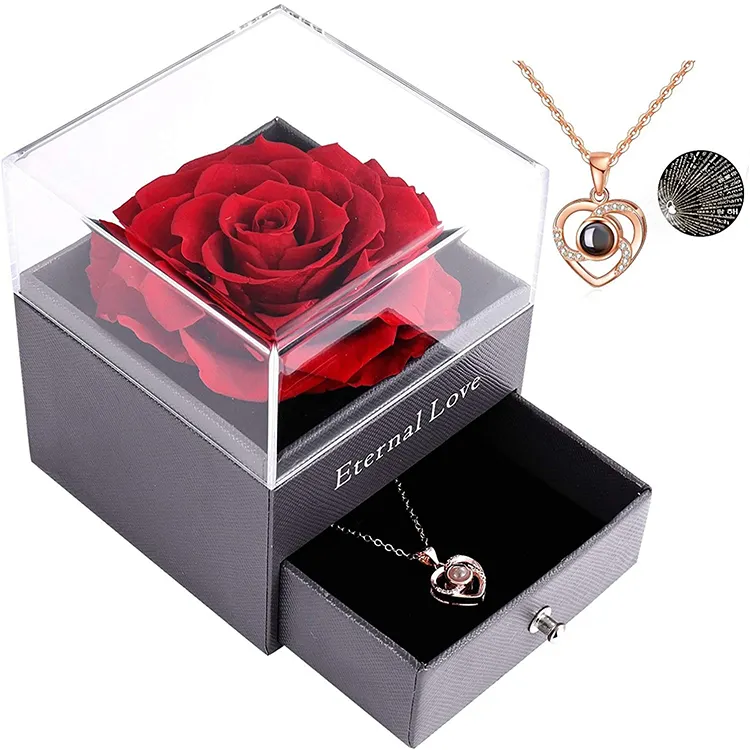 2022 valentines day boxes jewelry gift I love you 100 languages ladies women girl 925 sterling silver heart projection necklace