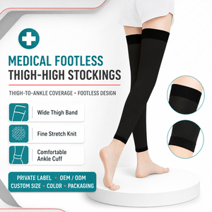 Bas <span class=keywords><strong>de</strong></span> <span class=keywords><strong>contention</strong></span> médicaux personnalisés sans pieds, en tricot fin extensible, pour cuisses - Product Image 1
