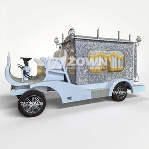 Voiture funéraire électrique de style royal, ornement floral argenté en relief, calèche vintage pour cortège funéraire - Product Image 1