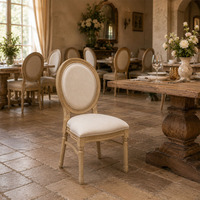 Chaises de salle à manger en bois à dossier médaillon naturel, chaises Louis élégantes et rembourrées pour banquets de mariage français et restaurants