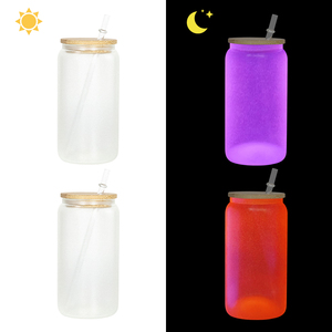 New Arrival Glow trong Dark tím và đỏ thăng hoa trống 16oz <span class=keywords><strong>Libby</strong></span> cup Glass Jar với nắp Tre và rơm - Product Image 3