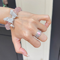 Bague ovale rose vintage 2026 en zircon, design ajouré en dentelle, luxe léger, style rétro élégant, ensemble de bijoux pour doigt