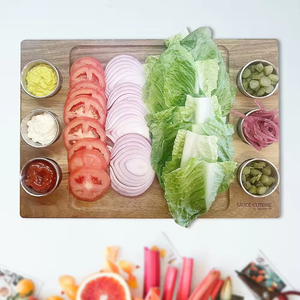 Bandeja para servir alimentos de madera cuadrada extra grande de primera calidad con tazas de acero inoxidable para tabla de charcutería en la cocina - Product Image 6