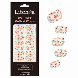 Bandes d'ongles en gel de résine mince sans UV, motif floral estival, vente en gros, semi-durcies, sans HEMA, véganes, marque privée - Product Image 1