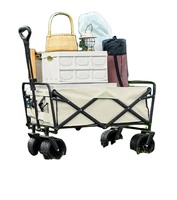 Chariot de camping pliable robuste avec roues de 10 pouces, double frein, cadre en acier à haute teneur en carbone, poignée réglable, roues d'avion, pour pique-nique en extérieur