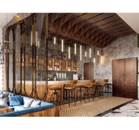 Comptoir de bar en bois pour restaurant de restauration rapide, banquette personnalisée, table moderne en marbre et ensemble de chaises en velours pour restaurant