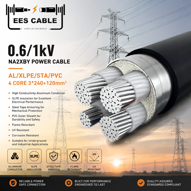Low Voltage NA2XBY 4-Core 240+120mm² Aluminum Conductor STA Armored XLPE Power Cable