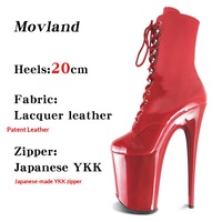 Bottes cuissardes sexy en cuir verni brillant couleur unie à plateforme de 20 cm, style stiletto, pour performance en boîte de nuit et pole dance, modèle professionnel