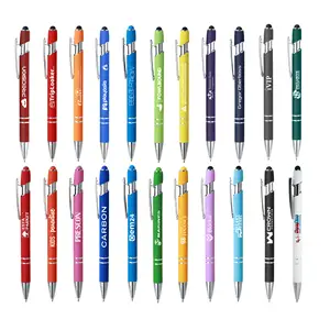 cheap price low cost hot sell soft rubber coating aluminium metal ball pens with stylus touch screen for smartphone-custom logo