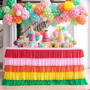 Falda de mesa de <span class=keywords><strong>Fiesta</strong></span> de arcoíris para BH-804, falda de gasa con tutú para mesa rectangular, decoración de <span class=keywords><strong>Fiesta</strong></span> de cumpleaños de boda, Baby Shower - Product Image 1