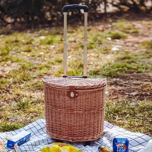 Estick Factory Rattan Wicker Handwoven Insulated With Lid Handle Picnic Basket Box Portable Storage Basket With Low Price